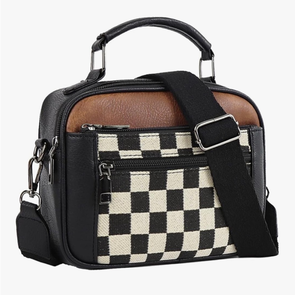 Elegant Checkered Black and Brown Men's Messenger Bag